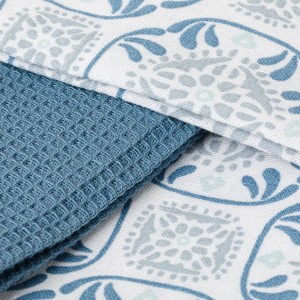 Conjunto 3 panos de cozinha Valme azul indigo 2