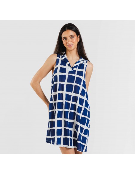 Vestido curto com gola e lapela soft Naroa azul marinho