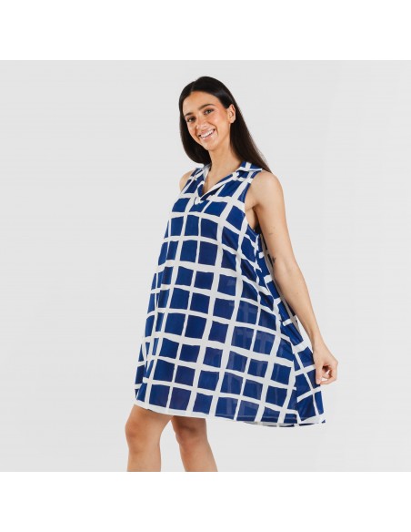 Vestido curto com gola e lapela soft Naroa azul marinho