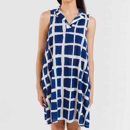 Vestido curto com gola e lapela soft Naroa azul marinho