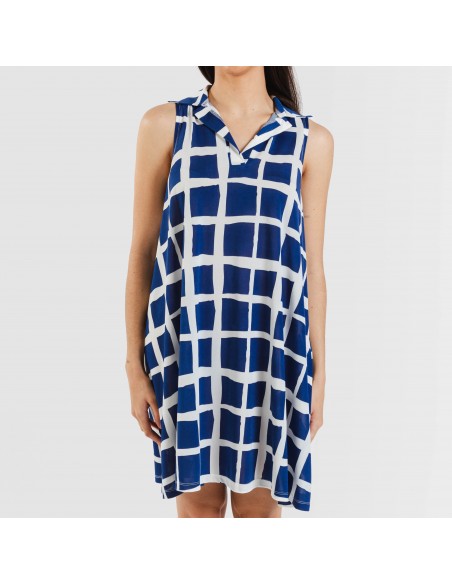 Vestido curto com gola e lapela soft Naroa azul marinho