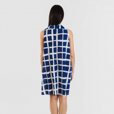 Vestido curto com gola e lapela soft Naroa azul marinho