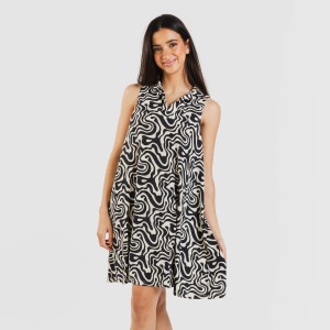 Vestido curto com gola e lapela soft Iratia bege preto 2