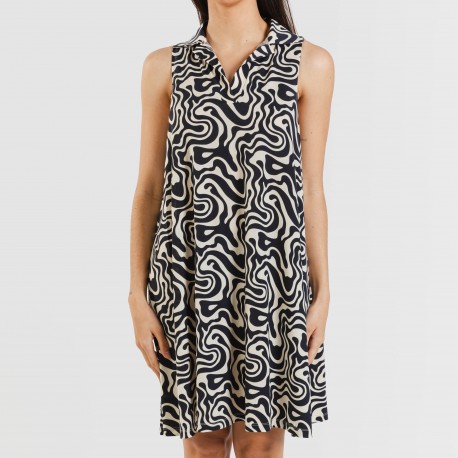 Vestido curto com gola e lapela soft Iratia bege preto