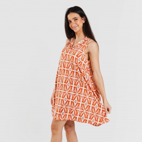 Vestido curto com gola e lapela soft Catania cor telha