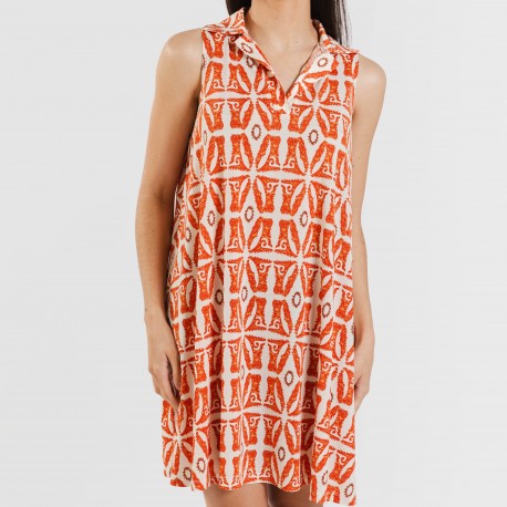 Vestido curto com gola e lapela soft Catania cor telha