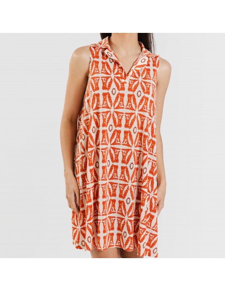 Vestido curto com gola e lapela soft Catania cor telha