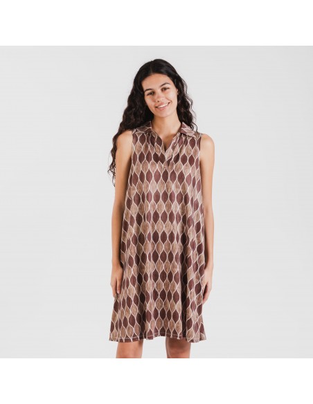 Vestido curto com gola e lapela soft Carlota castanho Vestido curto com gola e lapela soft Carlota castanho