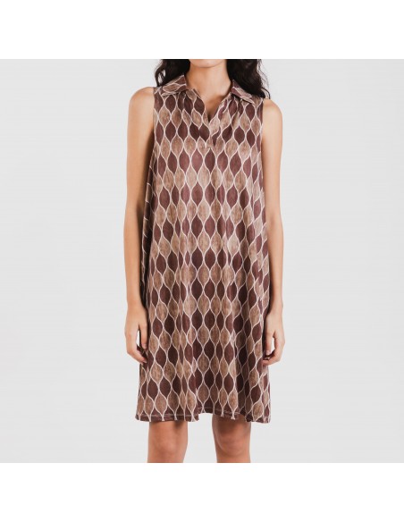 Vestido curto com gola e lapela soft Carlota castanho Vestido curto com gola e lapela soft Carlota castanho