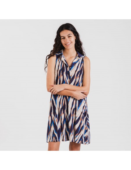 Vestido curto com gola e lapela soft Catherine azul