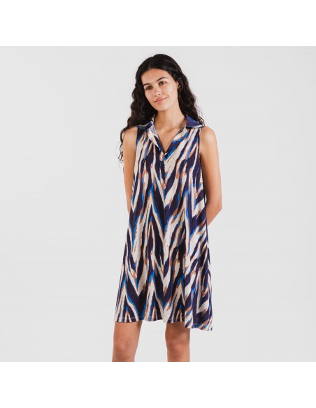 Vestido curto com gola e lapela soft Catherine azul