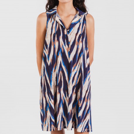 Vestido curto com gola e lapela soft Catherine azul