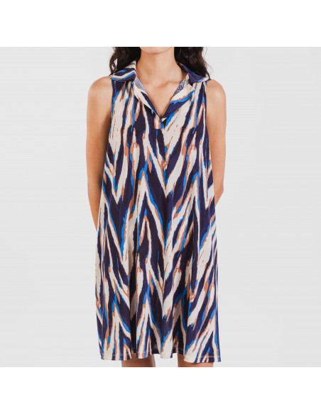 Vestido curto com gola e lapela soft Catherine azul