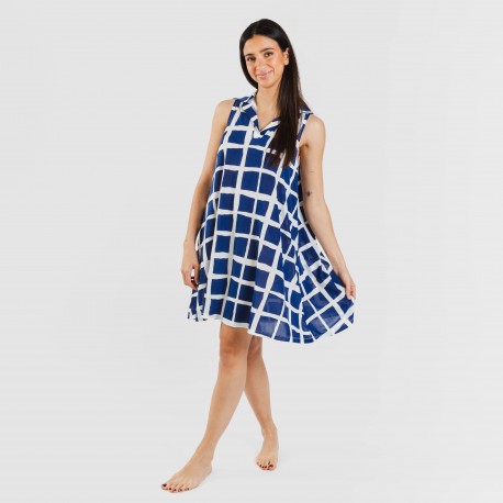 Vestido curto com gola e lapela soft Naroa azul marinho