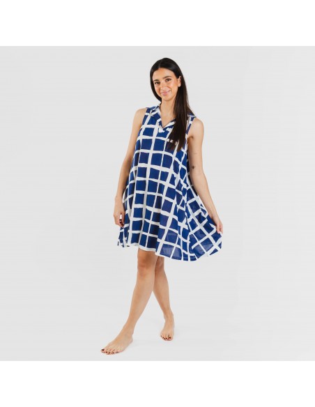 Vestido curto com gola e lapela soft Naroa azul marinho