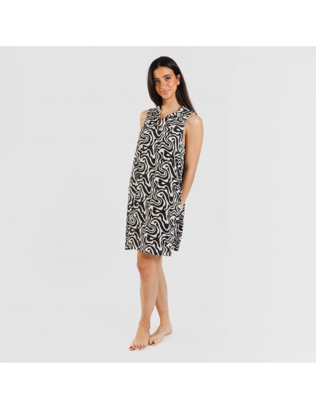 Vestido curto com gola e lapela soft Iratia bege preto Vestido curto com gola e lapela soft Iratia bege preto