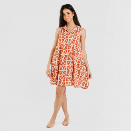 Vestido curto com gola e lapela soft Catania cor telha