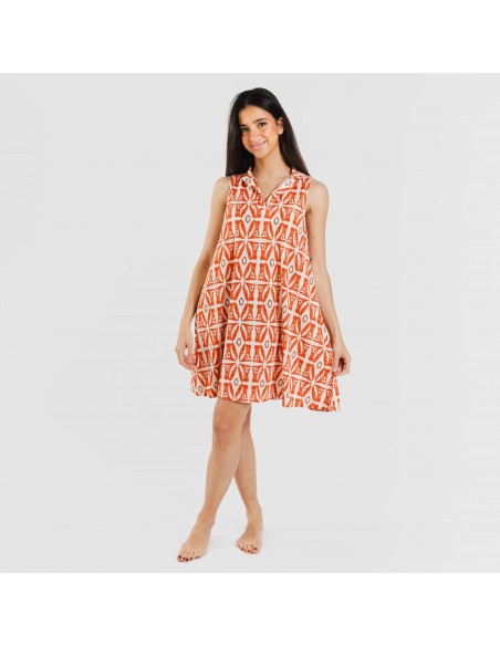 Vestido curto com gola e lapela soft Catania cor telha