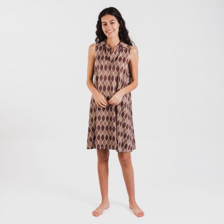 Vestido curto com gola e lapela soft Carlota castanho