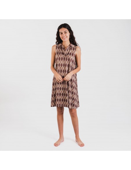 Vestido curto com gola e lapela soft Carlota castanho Vestido curto com gola e lapela soft Carlota castanho