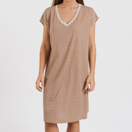 Vestido curto manga fluída crepe Tamila cor telha