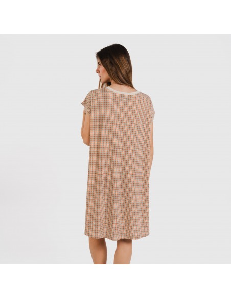 Vestido curto manga fluída crepe Tamila cor telha Vestido curto manga fluída crepe Tamila cor telha