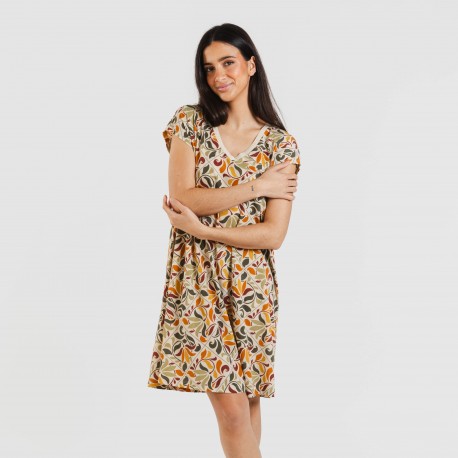 Vestido curto manga fluída crepe Cilian