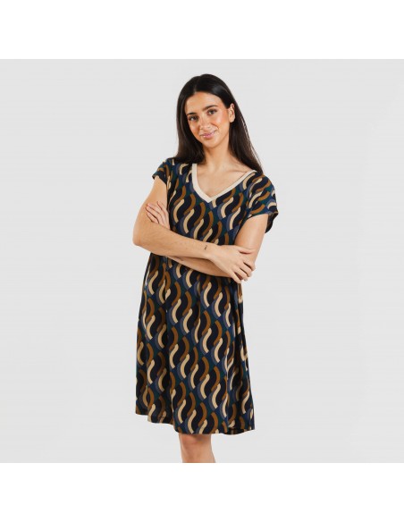 Vestido curto manga fluída crepe Roser Vestido curto manga fluída crepe Roser