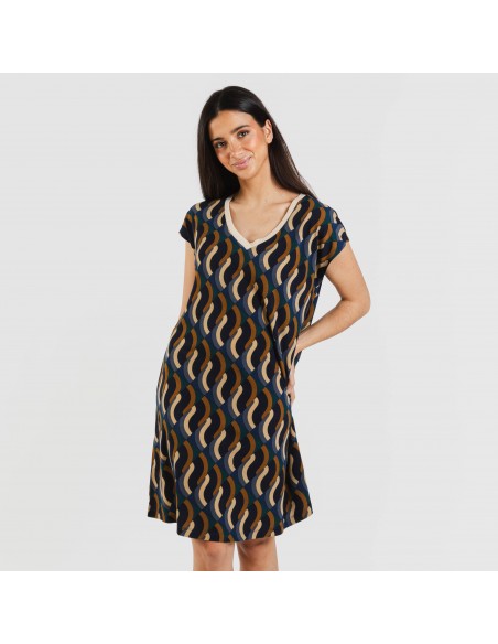 Vestido curto manga fluída crepe Roser Vestido curto manga fluída crepe Roser