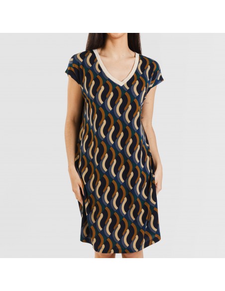 Vestido curto manga fluída crepe Roser Vestido curto manga fluída crepe Roser