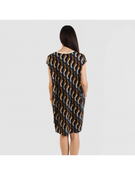 Vestido curto manga fluída crepe Roser Vestido curto manga fluída crepe Roser