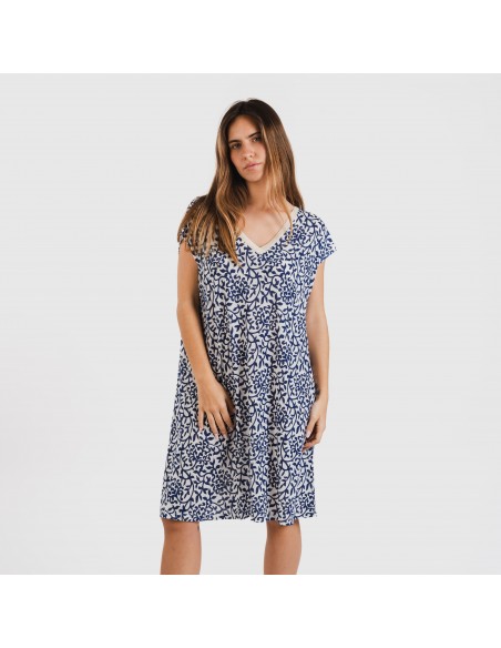 Vestido curto manga fluída soft Meritxell azul marinho Vestido curto manga fluída soft Meritxell azul marinho