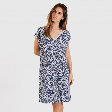 Vestido curto manga fluída soft Meritxell azul marinho