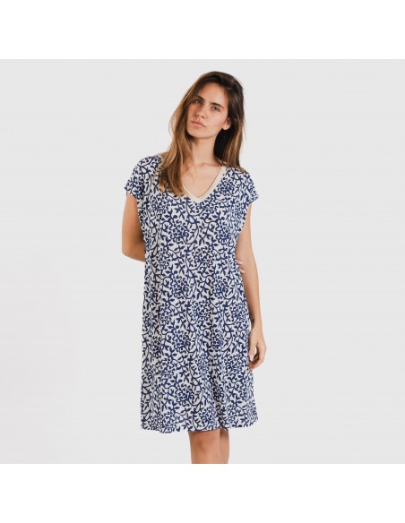 Vestido curto manga fluída soft Meritxell azul marinho Vestido curto manga fluída soft Meritxell azul marinho