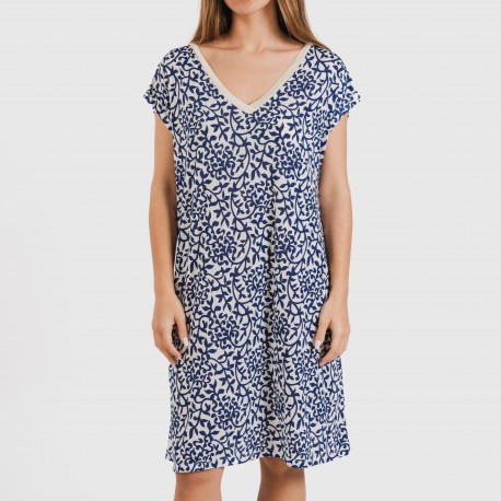 Vestido curto manga fluída soft Meritxell azul marinho