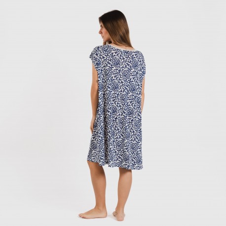 Vestido curto manga fluída soft Meritxell azul marinho