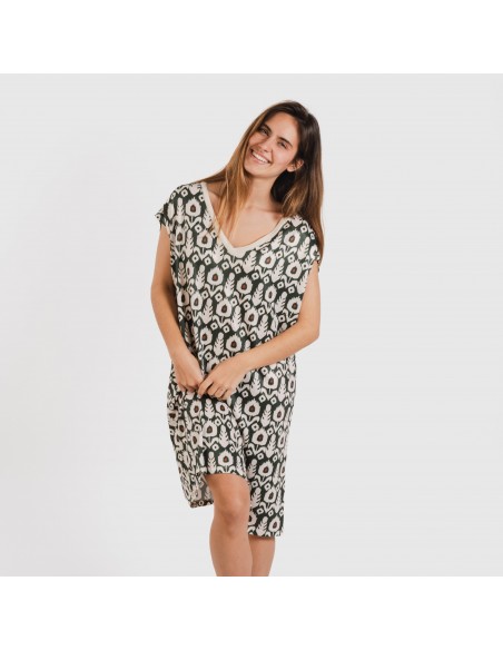 Vestido curto manga fluída soft Raia verde caça Vestido curto manga fluída soft Raia verde caça