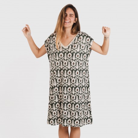 Vestido curto manga fluída soft Raia verde caça