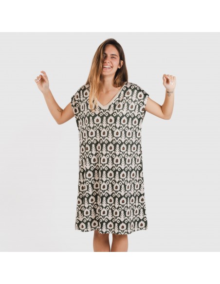 Vestido curto manga fluída soft Raia verde caça Vestido curto manga fluída soft Raia verde caça