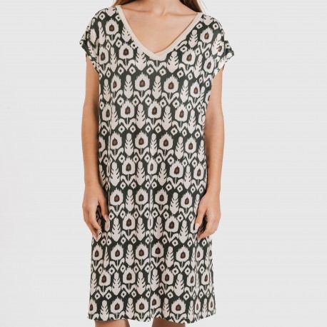 Vestido curto manga fluída soft Raia verde caça