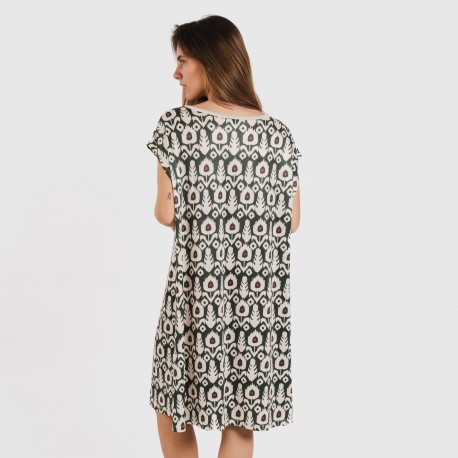 Vestido curto manga fluída soft Raia verde caça