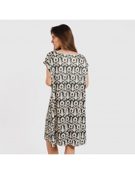 Vestido curto manga fluída soft Raia verde caça Vestido curto manga fluída soft Raia verde caça