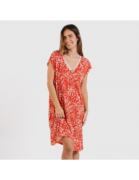 Vestido curto manga fluída soft Miquela cor telha Vestido curto manga fluída soft Miquela cor telha