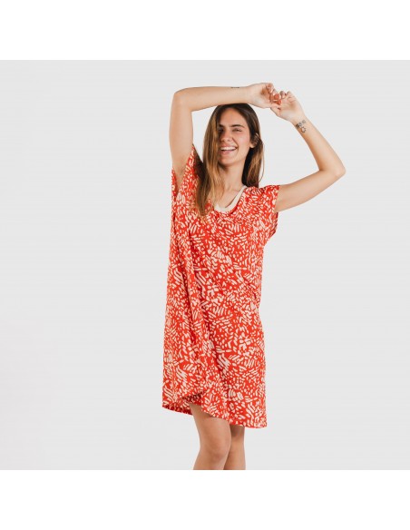 Vestido curto manga fluída soft Miquela cor telha Vestido curto manga fluída soft Miquela cor telha