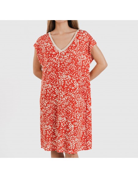 Vestido curto manga fluída soft Miquela cor telha Vestido curto manga fluída soft Miquela cor telha