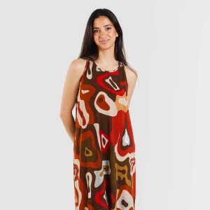 Vestido comprido alças crepe Edurne cor telha