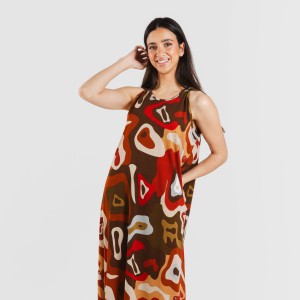 Vestido comprido alças crepe Edurne cor telha 2
