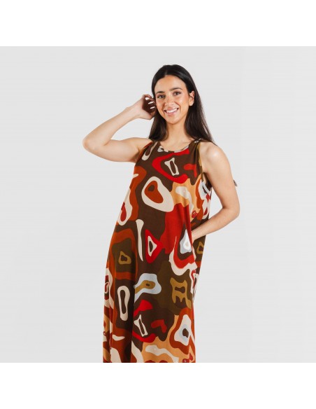 Vestido comprido alças crepe Edurne cor telha Vestido comprido alças crepe Edurne cor telha