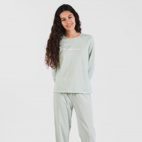 Pijama algodão Denis verde tiffany pijamas-compridos-de-mulher