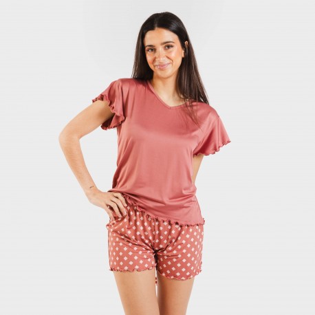 Pijama manga curta mulher soft Missy marsala